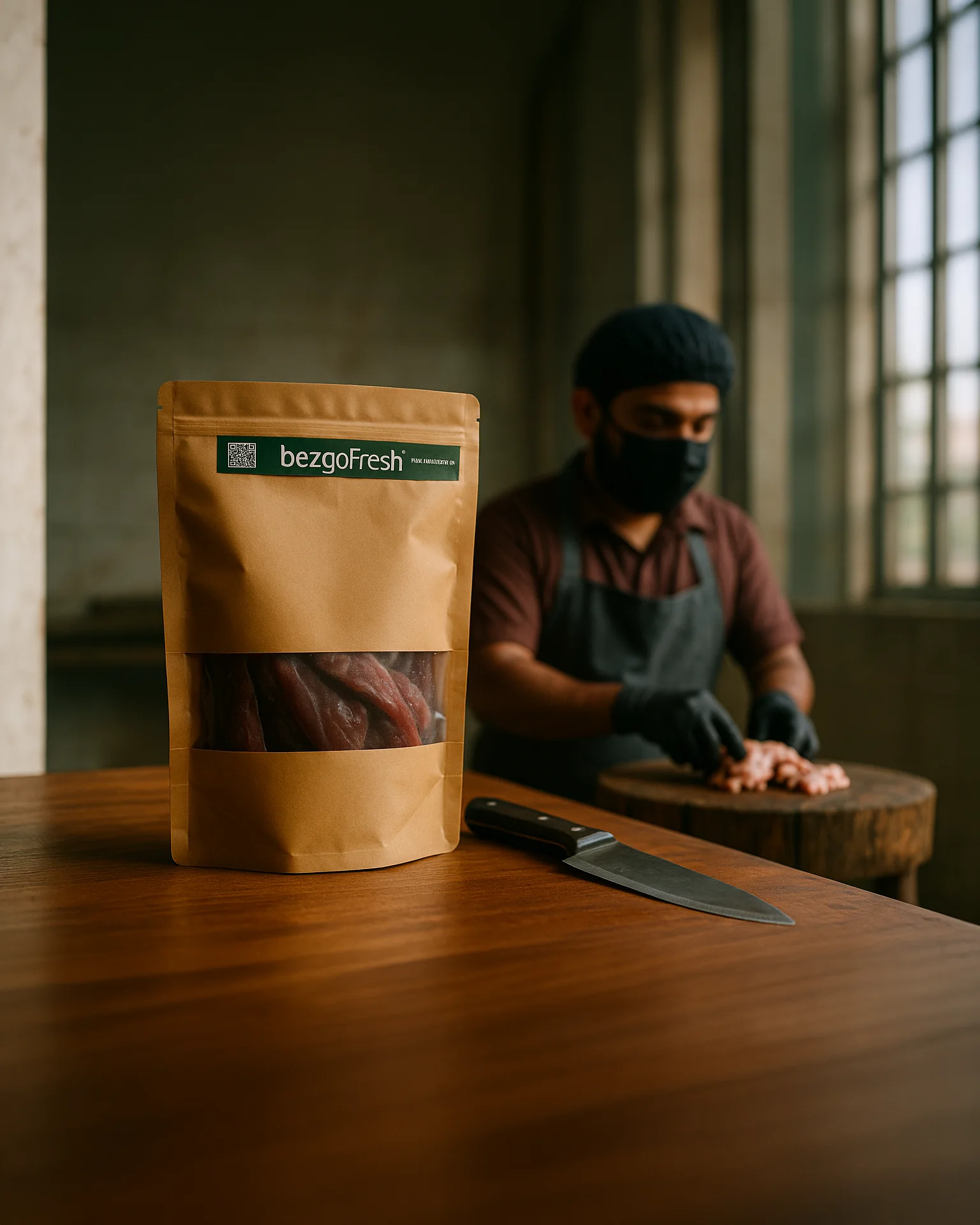A butcher preparing your bezgoFresh order